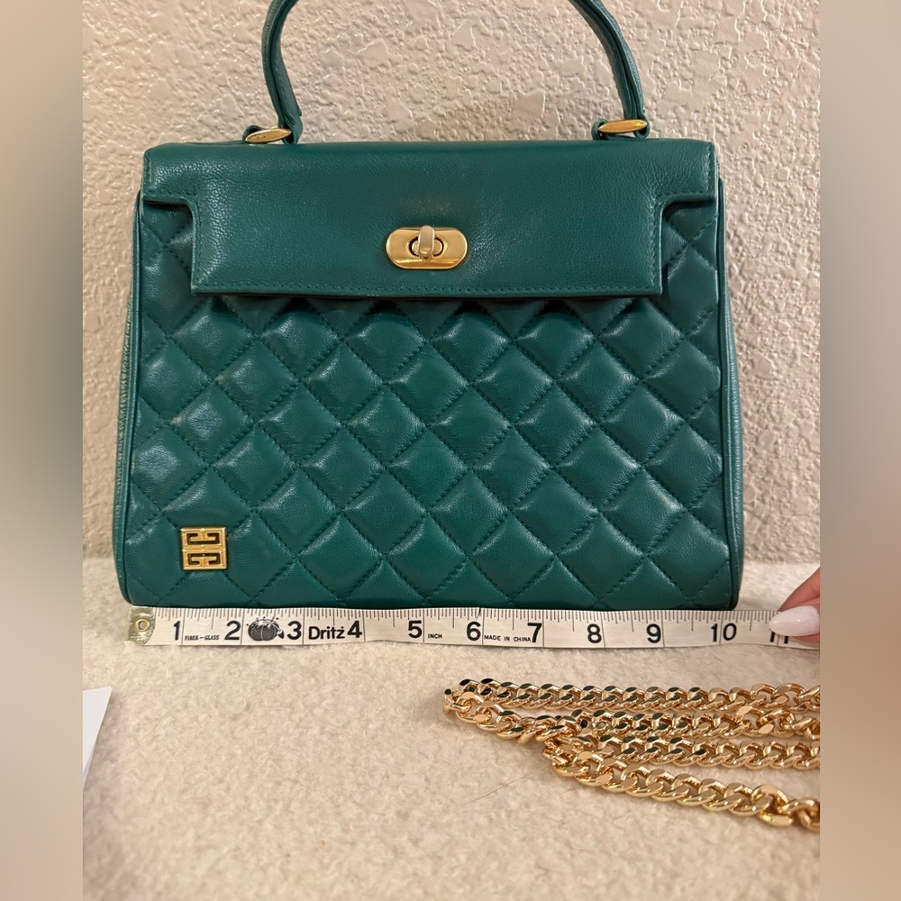Givenchy Vintage Quilted Green Top-Handle Satchel with Gold Hardware - Picture 10 of 16
